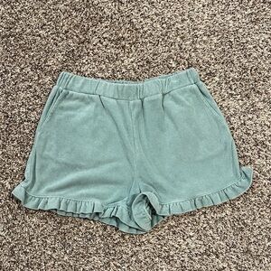 Children’s Ruffled Green Boden Terry Shorts